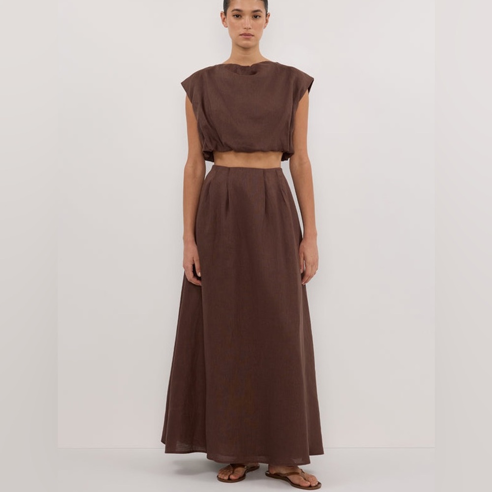 DISSH Amy Choc Linen Bubble Top 4 NWOT